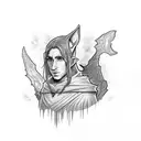 Tolkien-inspired elf surrounded by wolves tattoo design idea