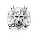 Tolkien-inspired elf surrounded by wolves tattoo design idea