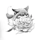 kitsune with peonies tattoo design idea