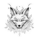 kitsune with peonies tattoo design idea