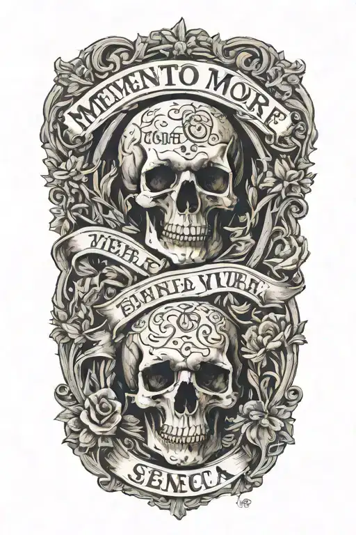 memento mori memento vivere featuring text and picture of seneca tattoo design idea