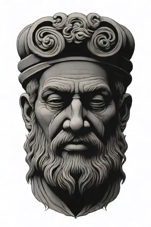 Incorporate stoic symbols like the Greek philosopher's face or the stoic virtues (wisdom, courage, justice, temperance) into a minimalist blackwork design tattoo design idea