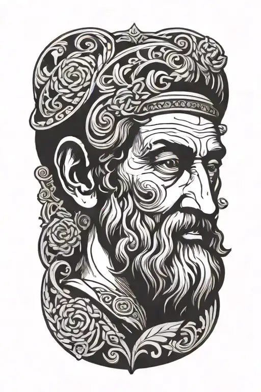 Incorporate stoic symbols like the Greek philosopher's face or the stoic virtues (wisdom, courage, justice, temperance) into a minimalist blackwork design tattoo design idea