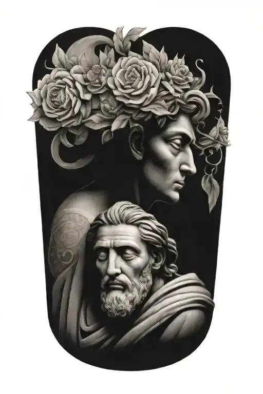stoic philosopher surrounded tattoo design idea