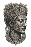Incorporate stoic symbols like the Greek philosopher's face or the stoic virtues (wisdom, courage, justice, temperance) into a minimalist blackwork design tattoo design idea