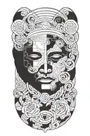 Incorporate stoic symbols like the Greek philosopher's face or the stoic virtues (wisdom, courage, justice, temperance) into a minimalist blackwork design tattoo design idea