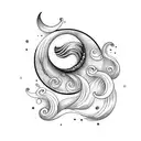 half moon with waves line art tattoo design idea