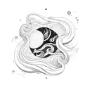 half moon with waves line art tattoo design idea