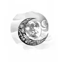 moon with waves line art tattoo design idea