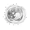 moon with waves line art tattoo design idea