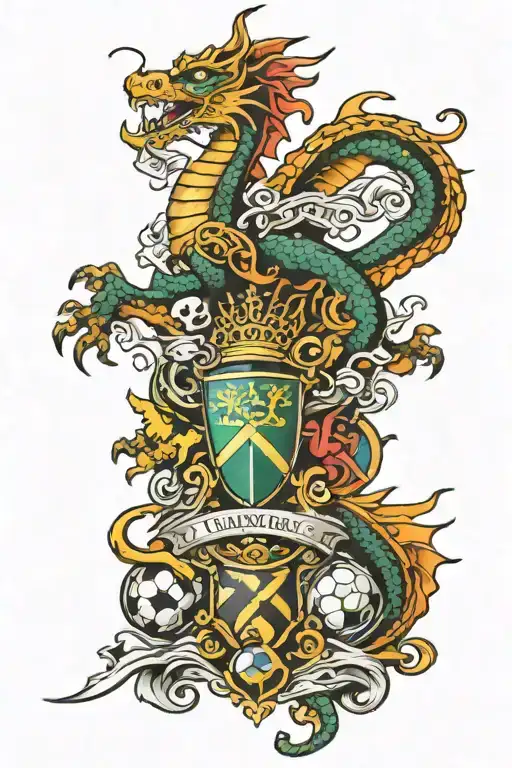 England, Jamaica, Scotland, castles, Dragons, Heroes & Football tattoo design idea