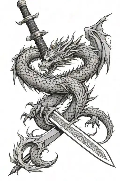 dragon katana sunset rune of fearlessness tattoo design idea