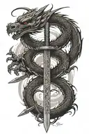 dragon katana sunset rune of fearlessness tattoo design idea