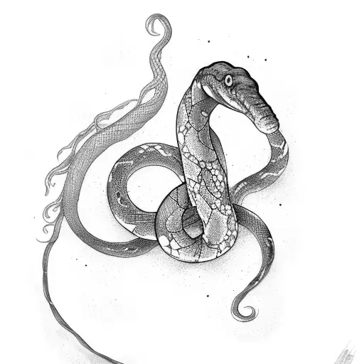 long snake with particles tattoo design idea