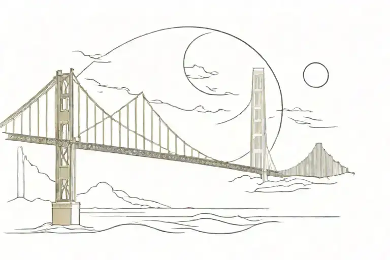 Generate a tattoo idea with the Golden Gate Bridge and the infinity symbol together and a full moon somewhere in there t tattoo design idea