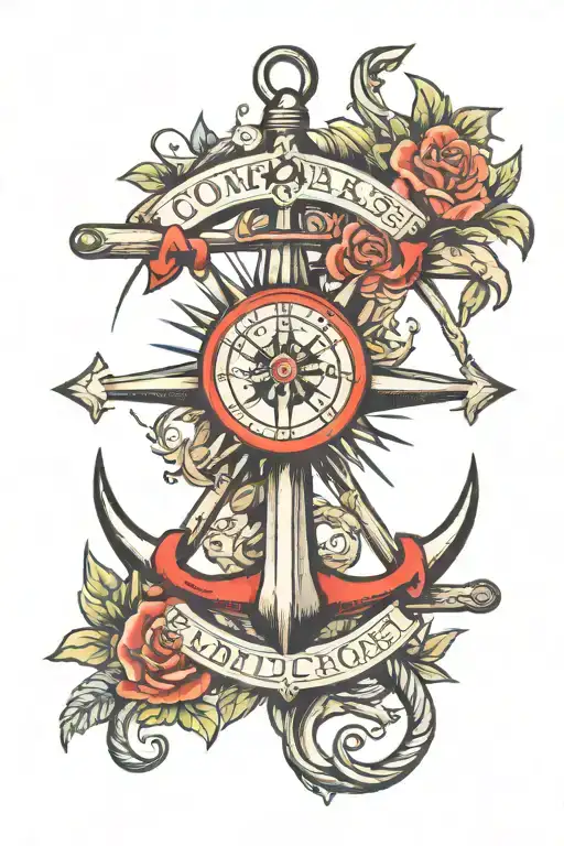compass and anchor cross tattoo design idea