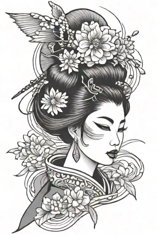 beautiful geisha face  tattoo design idea