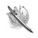 sword stabing a coffin tattoo design idea