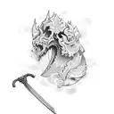 sword stabing a coffin tattoo design idea