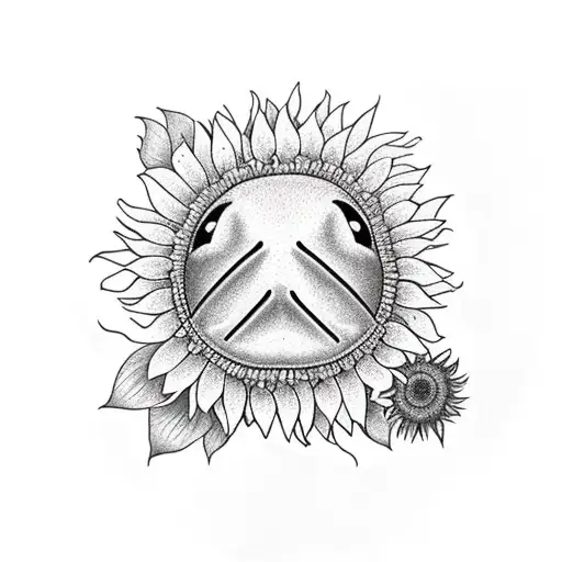 pop out peace frog with sunflower  tattoo design idea