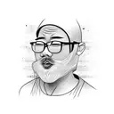 asian, dad, bald, contour of side face, long curley beard, wearing classic black glasses, letters 'Y' and 'D' in details tattoo design idea