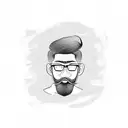 asian, dad, bald, contour of side face, long curley beard, wearing classic black glasses, letters 'Y' and 'D' in details tattoo design idea