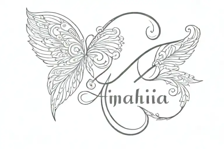 infinity symbol with my name Lenisa, with the date 23031975, with the wings of an angel and with a mandala tattoo design idea