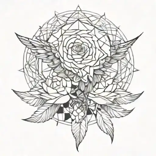  Feather White rose Crane tattoo design idea