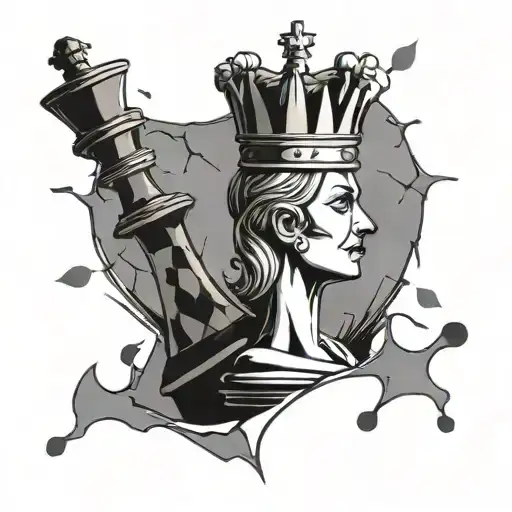 cracked queen chess piece tattoo design idea