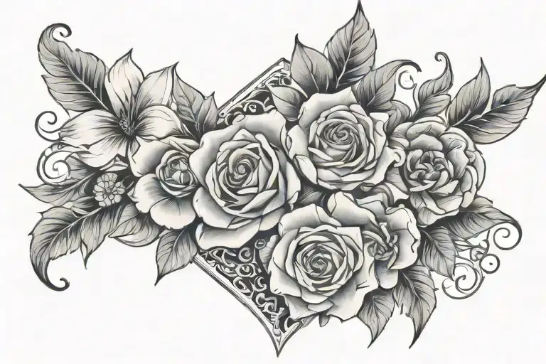 flowers and diamonds tattoo design idea