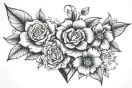 flowers and diamonds tattoo design idea