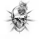 skull with flames, realistic, pistons, roses tattoo design idea