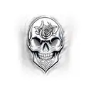skull with flames, realistic, pistons, roses tattoo design idea