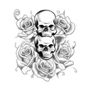 realistic skull, with roses, some flames, pistons, slightly feminine  tattoo design idea