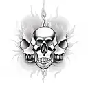 skull with flames, realistic, pistons, roses tattoo design idea