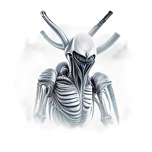 xenomorph running gothic style tattoo design idea