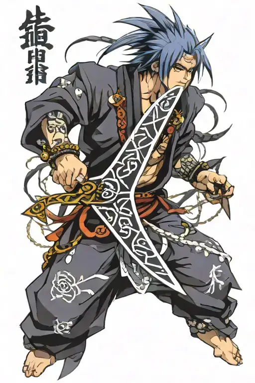 Minato Namikaze's kunai with "Masakastu Agastu" in Japanese characters tattoo design idea