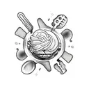 icecream scoop with spatula incased in a circle tattoo design idea