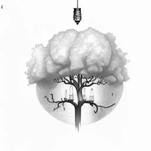 A lightbulb containing a stylized tree, from the branches of which swallows take flight tattoo design idea