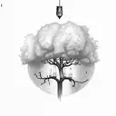 A lightbulb containing a stylized tree, from the branches of which swallows take flight tattoo design idea