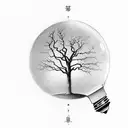 A lightbulb containing a stylized tree, from the branches of which swallows take flight tattoo design idea