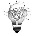 A lightbulb containing a stylized tree, from the branches of which swallows take flight tattoo design idea