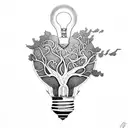 A lightbulb containing a stylized tree, from the branches of which swallows take flight tattoo design idea