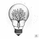 A lightbulb containing a stylized tree, from the branches of which swallows take flight tattoo design idea