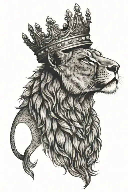 lioness wearing a crown tattoo design idea