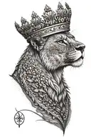 lioness wearing a crown tattoo design idea