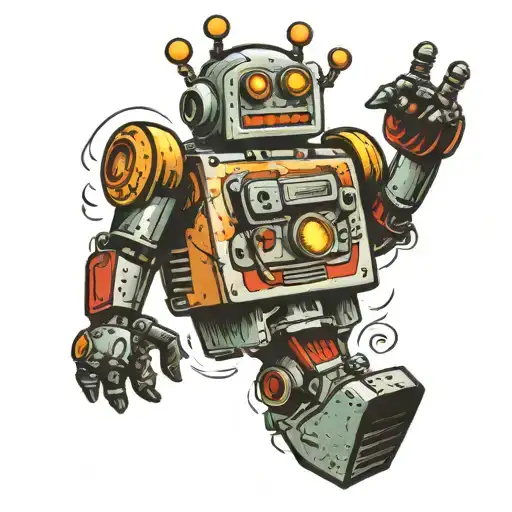 vintage robot  1950s comic book style  tattoo design idea