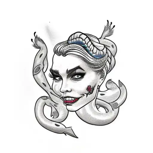 A traditional style tattoo featuring Ursula surrounded by her eels tattoo design idea