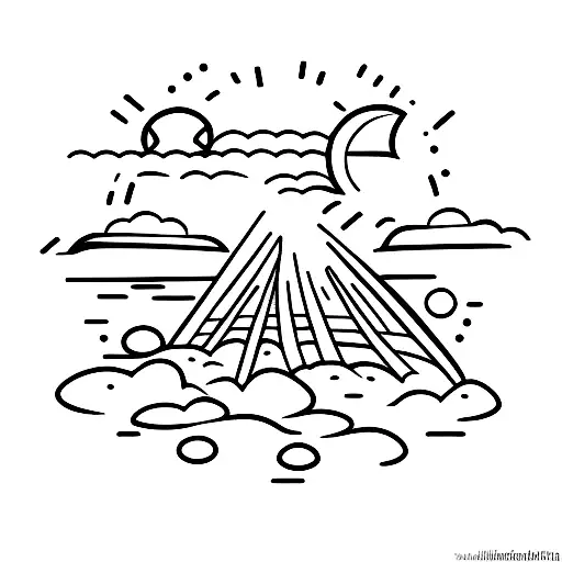 A minimalist tattoo of a beach bonfire at sunset tattoo design idea