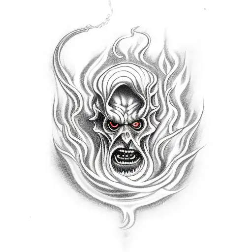 A dark and eerie depiction of Hades surrounded by flames and souls of the underworld tattoo design idea